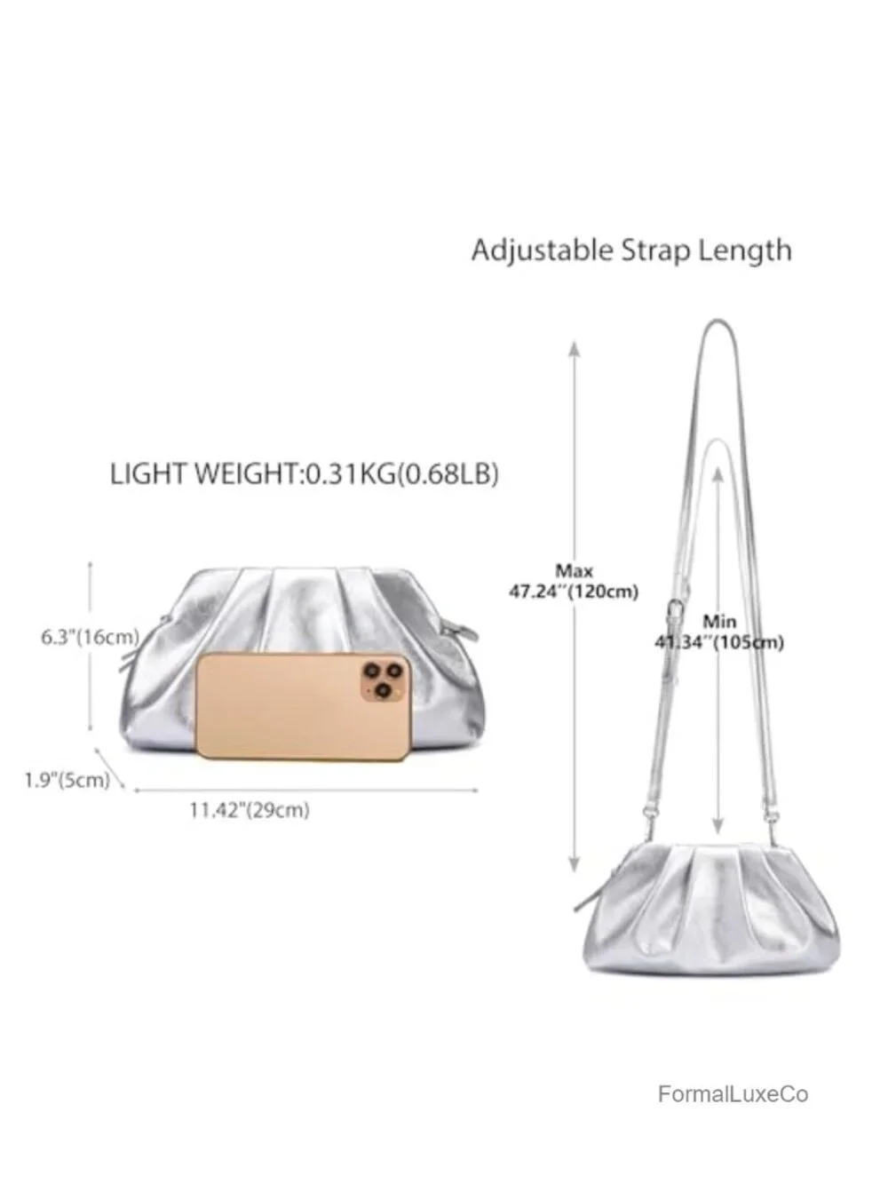 Shiny PU Leather Pleated Evening Clutch Bag with Shoulder Strap